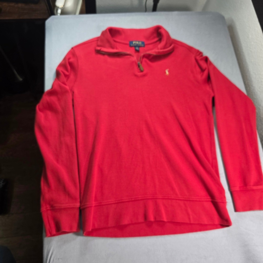 Polo Ralph Lauren Boys Red 100% Cotton Quarter Zip Pullover Sweater SZ L 14-16 *